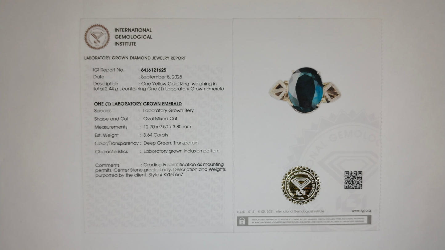 3.75 Ct Oval Mixed Cut Lab Grown Emerald 14K Gold Ring