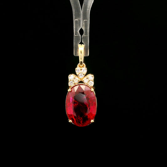 4.28 Ct Oval Mixed Cut Lab Grown Ruby 14K Gold Pendant