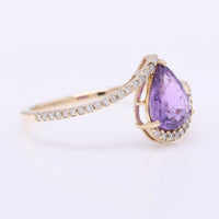 1.42 Ct Pear Mixed Cut Natural Purple Sapphire 14K Gold Ring