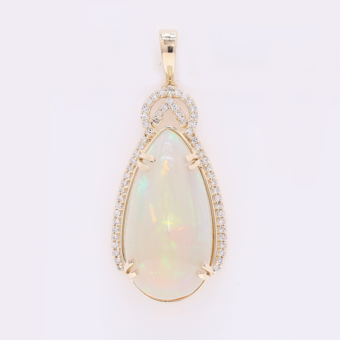 10.25 Ct Pear Cabochon Natural Opal 14K Gold Pendant