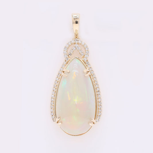 10.25 Ct Pear Cabochon Natural Opal 14K Gold Pendant