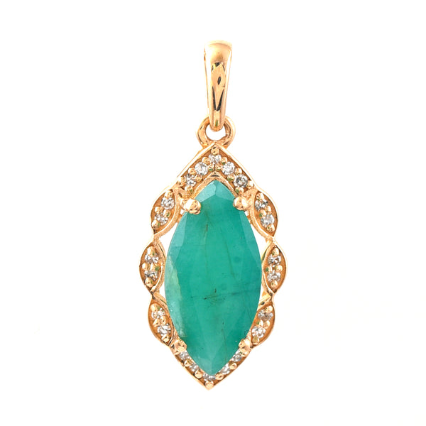 1.99 Ct Marquise Mixed Cut Natural Emerald 14K Gold Pendant