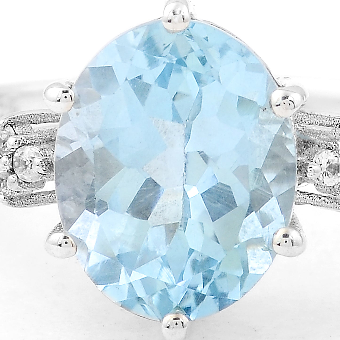 3.48 Ct Oval Blue Topaz, White Zircon, 925 Sterling Silver Ring
