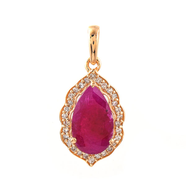 1.57 Ct Pear Mixed Cut Natural Ruby 14K Gold Pendant