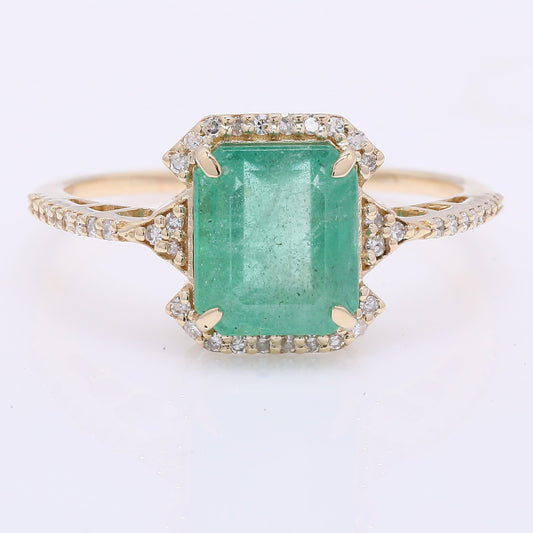 2.52 Ct Octagon Step Cut Natural Emerald 14K Gold Ring