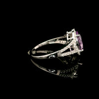 2.71 Ct Oval Amethyst, White Zircon 925 Sterling Silver Ring