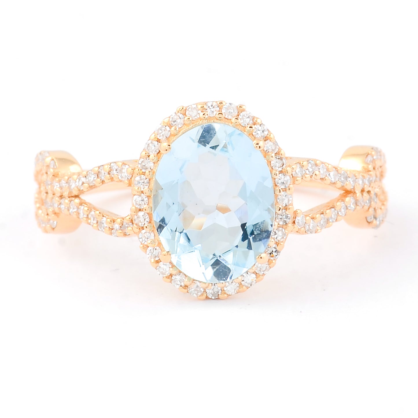 1.83 Ct Oval Mixed Cut Natural Aquamarine 14K Gold Ring