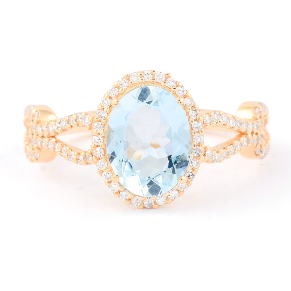 1.83 Ct Oval Mixed Cut Natural Aquamarine 14K Gold Ring