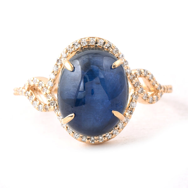 6.66 Ct Oval Cabochon Cut Natural Sapphire 14K Gold Ring