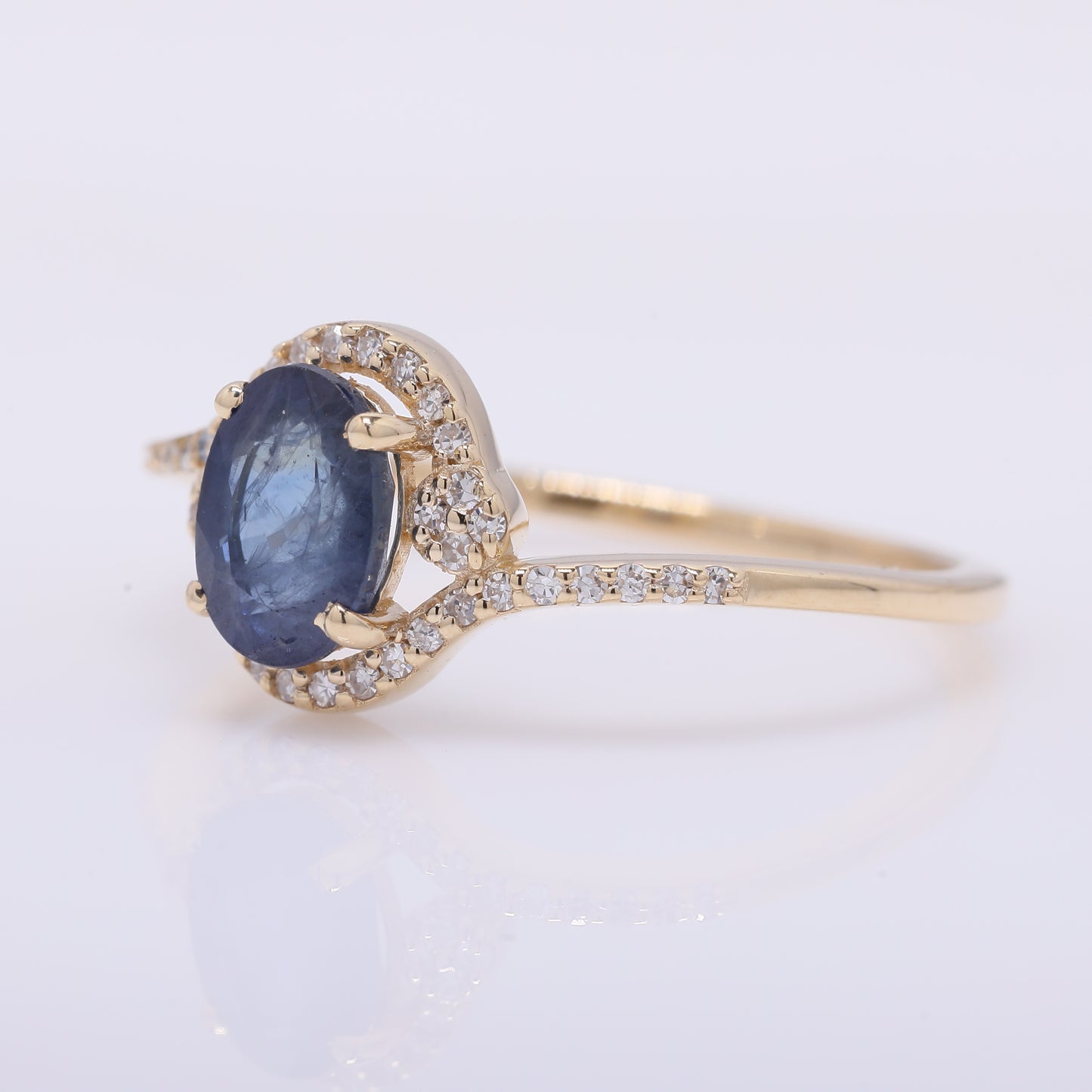 1.30 Ct Oval Mixed Cut Natural Sapphire 14K Gold Ring