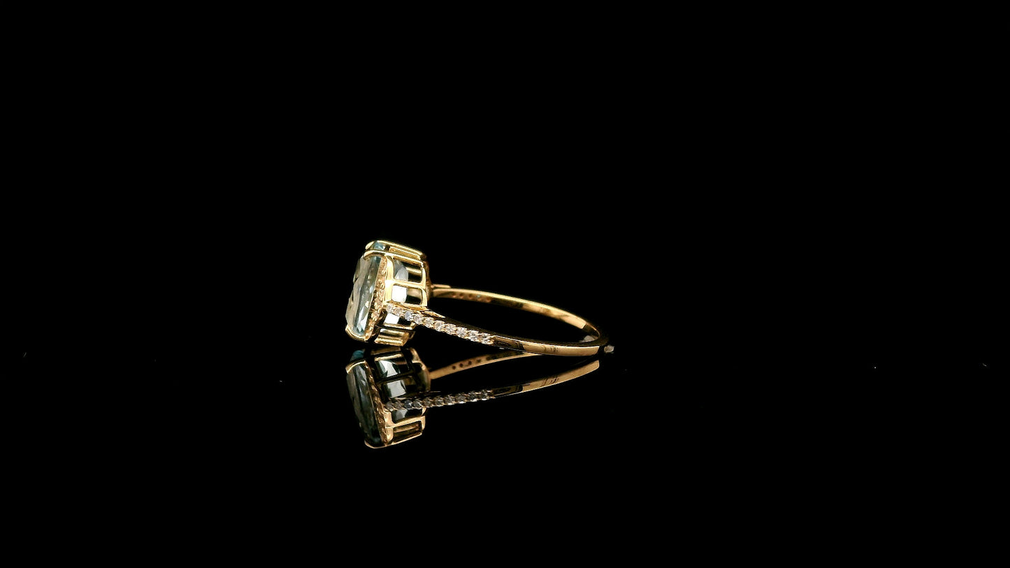 2.20 Ct Cushion Natural Aquamarine 14K Gold Ring