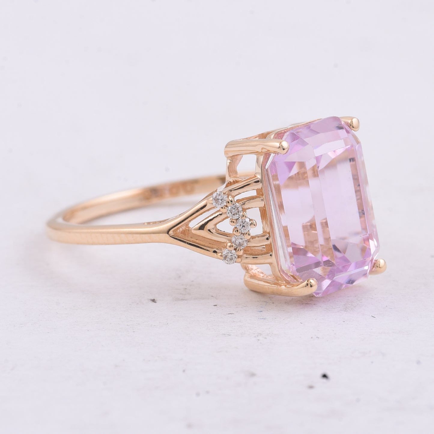 4.43 Ct Octagon Step Cut Natural Kunzite 14K Gold Ring