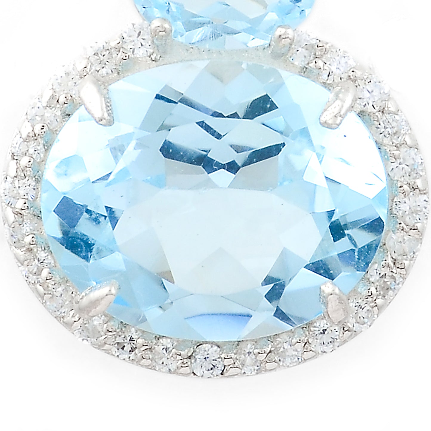 4.83 Ct Oval Blue Topaz, White Zircon 925 Sterling Silver Pendant