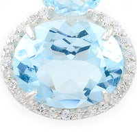 4.83 Ct Oval Blue Topaz, White Zircon 925 Sterling Silver Pendant