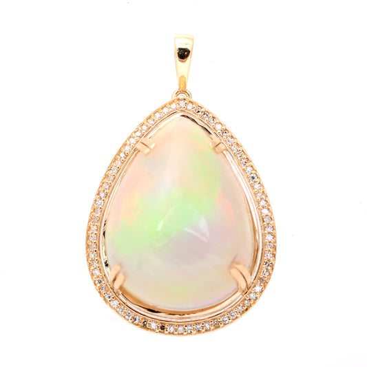 22.26 Ct Pear Cabochon Natural Opal 14K Gold Pendant