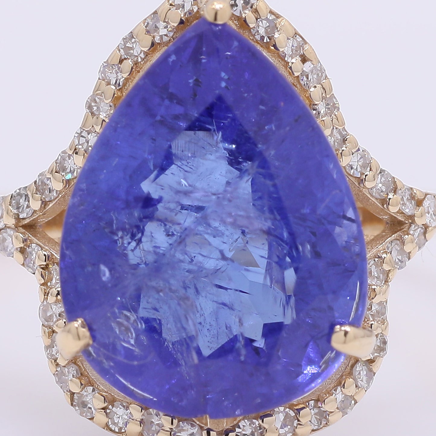 4.65 Ct Pear Mixed Cut Natural Tanzanite 14K Gold Ring