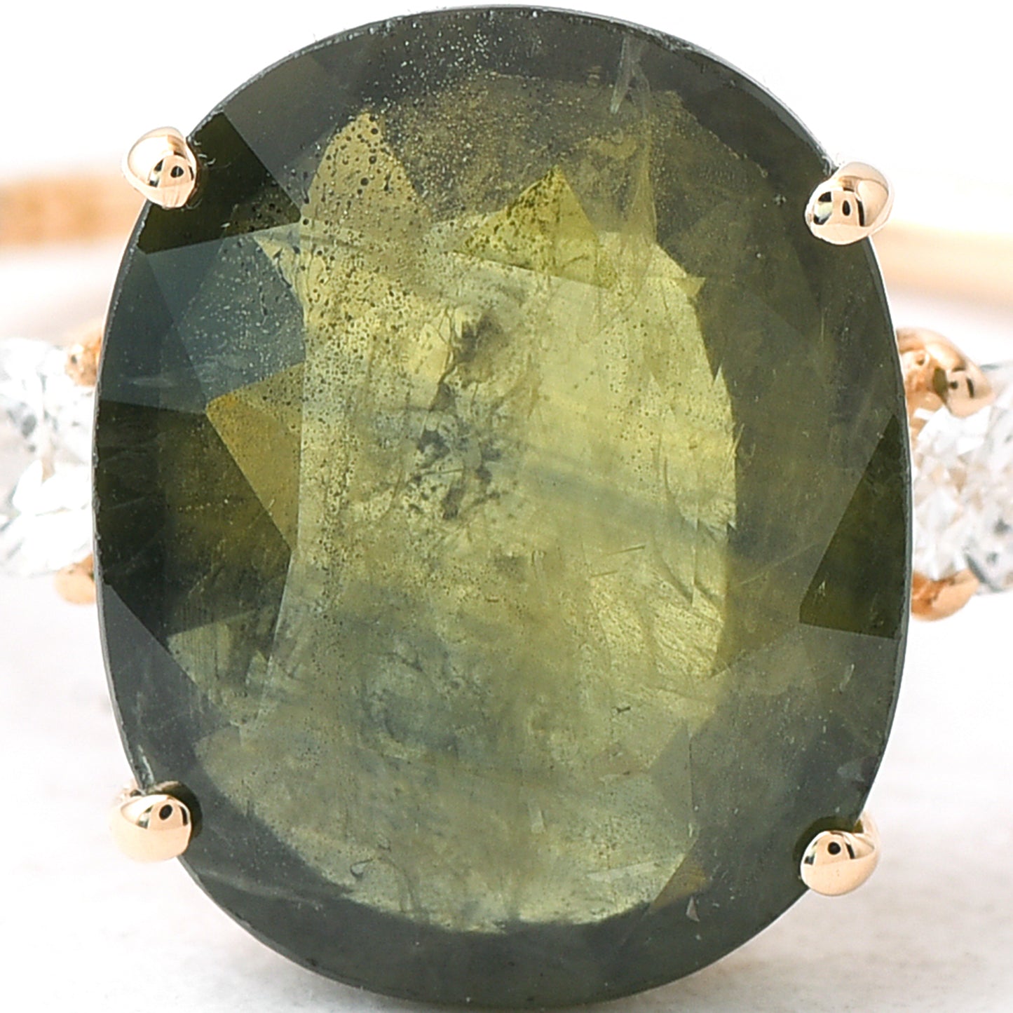 5.15 Ct Oval Green Sapphire 14K Gold Ring