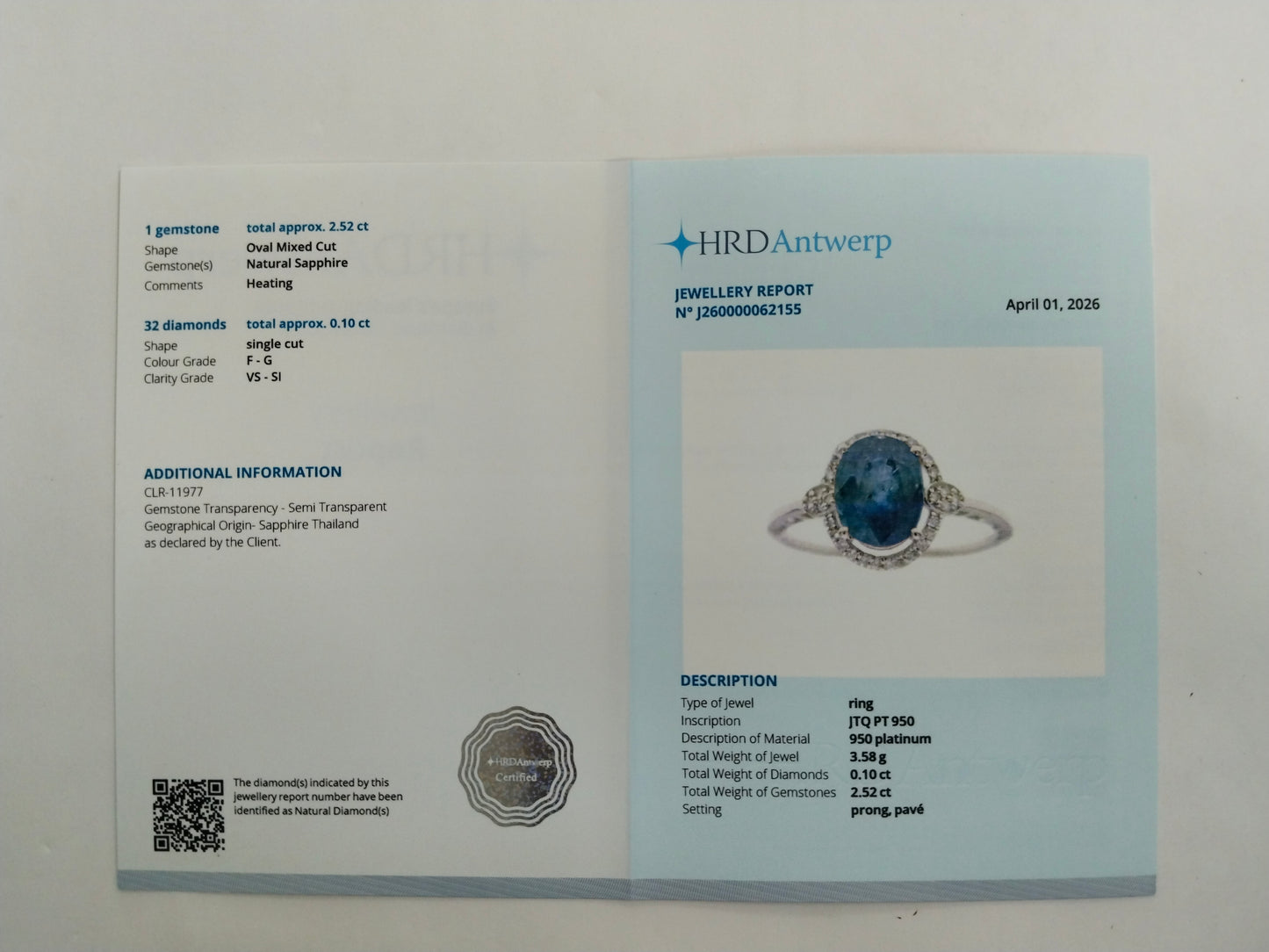 2.62 Ct Oval Mixed Cut Natural Sapphire 950 Platinum Ring