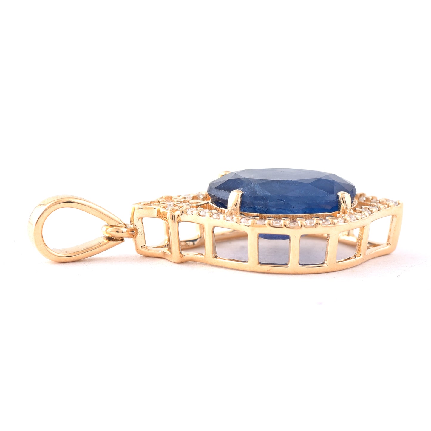 2.86 Ct Oval Mixed Cut Natural Sapphire 14K Gold Pendant