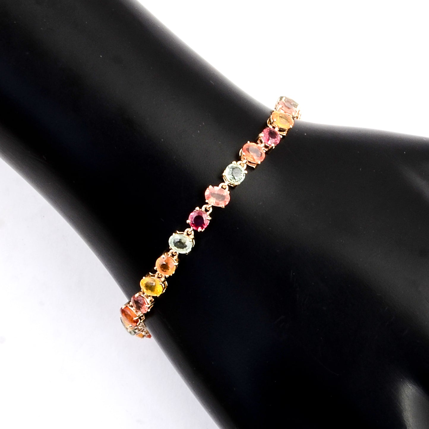 6.50 Ct Oval Multi Sapphire 14K Gold Braclet