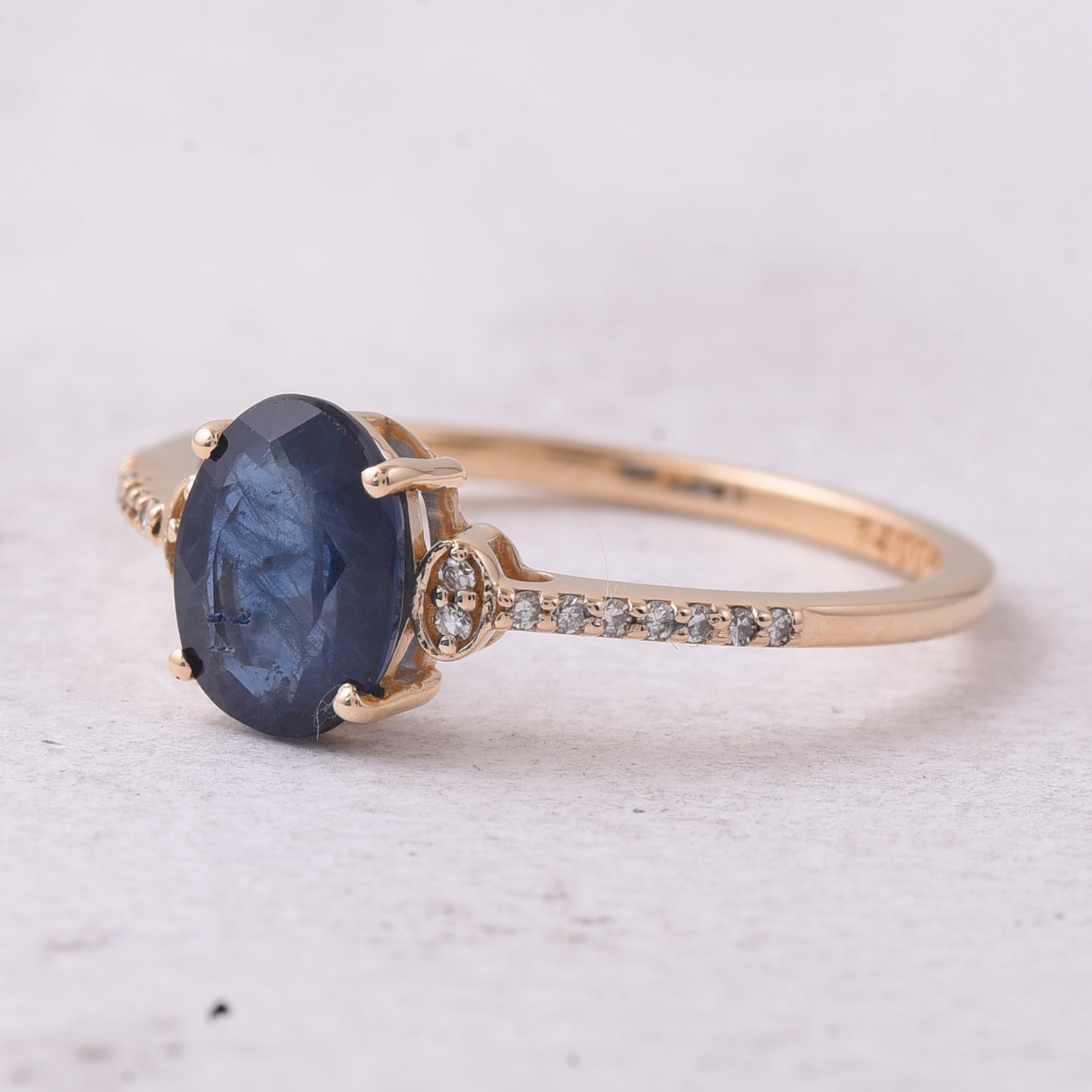 1.43 Ct Oval Mixed Cut Natural Sapphire 14K Gold Ring