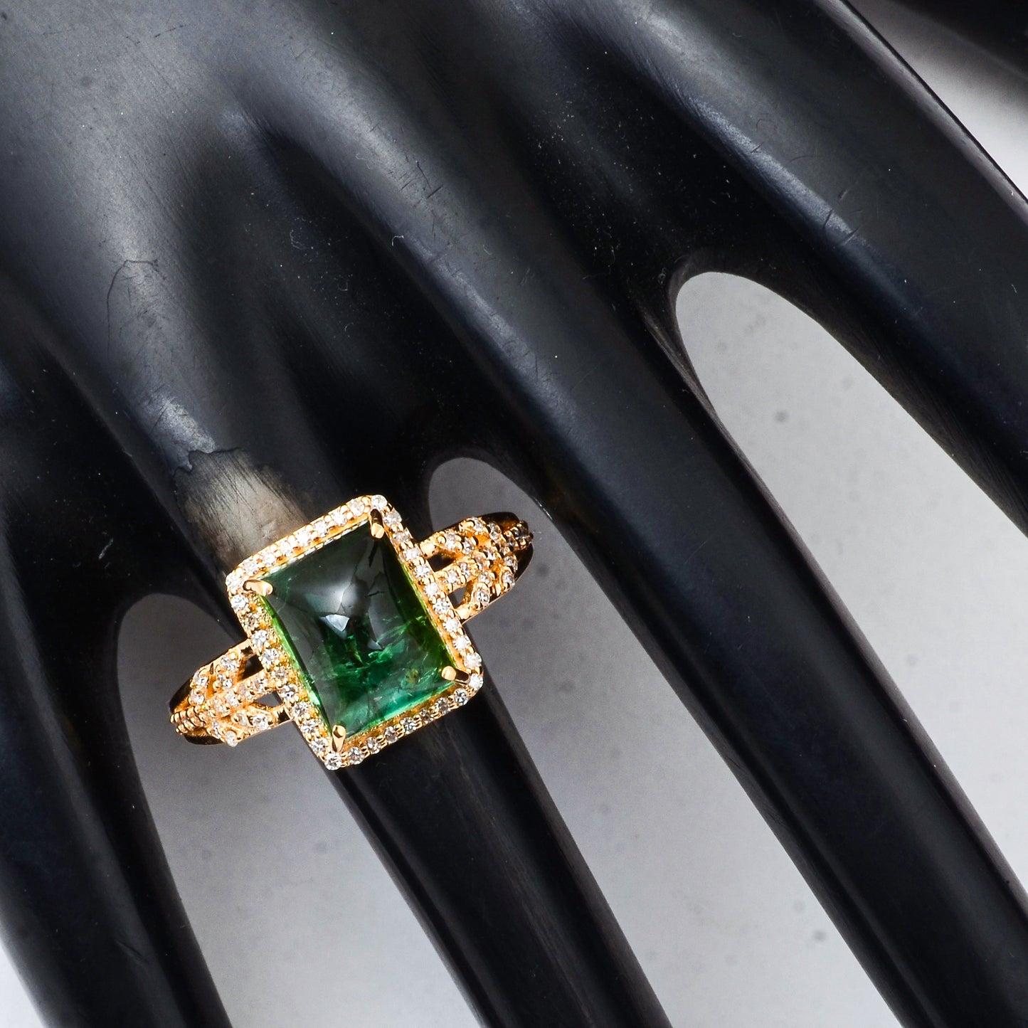 4.31 Ct Cushion Cabochon Cut Natural Tourmaline 14K Gold Ring