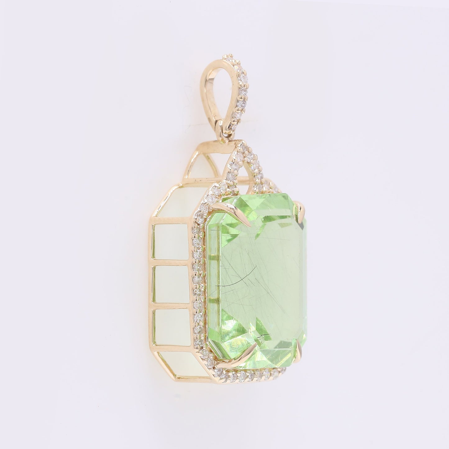 9.13 Ct Octagon Step Cut Natural Peridot 14K Gold Pendant