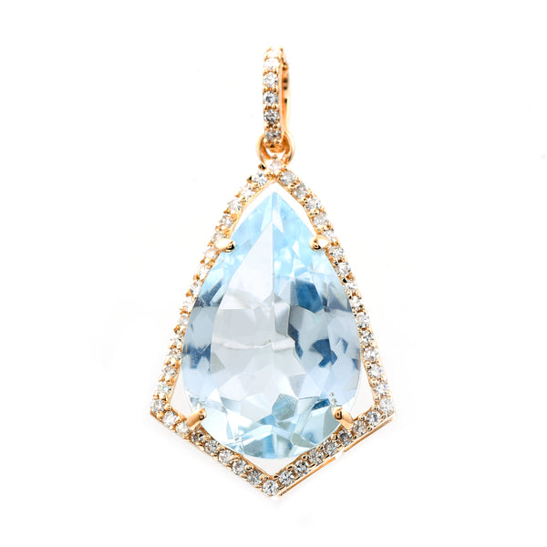 4.61 Ct Pear Mixed Cut Natural Aquamarine 14K Gold Pendant