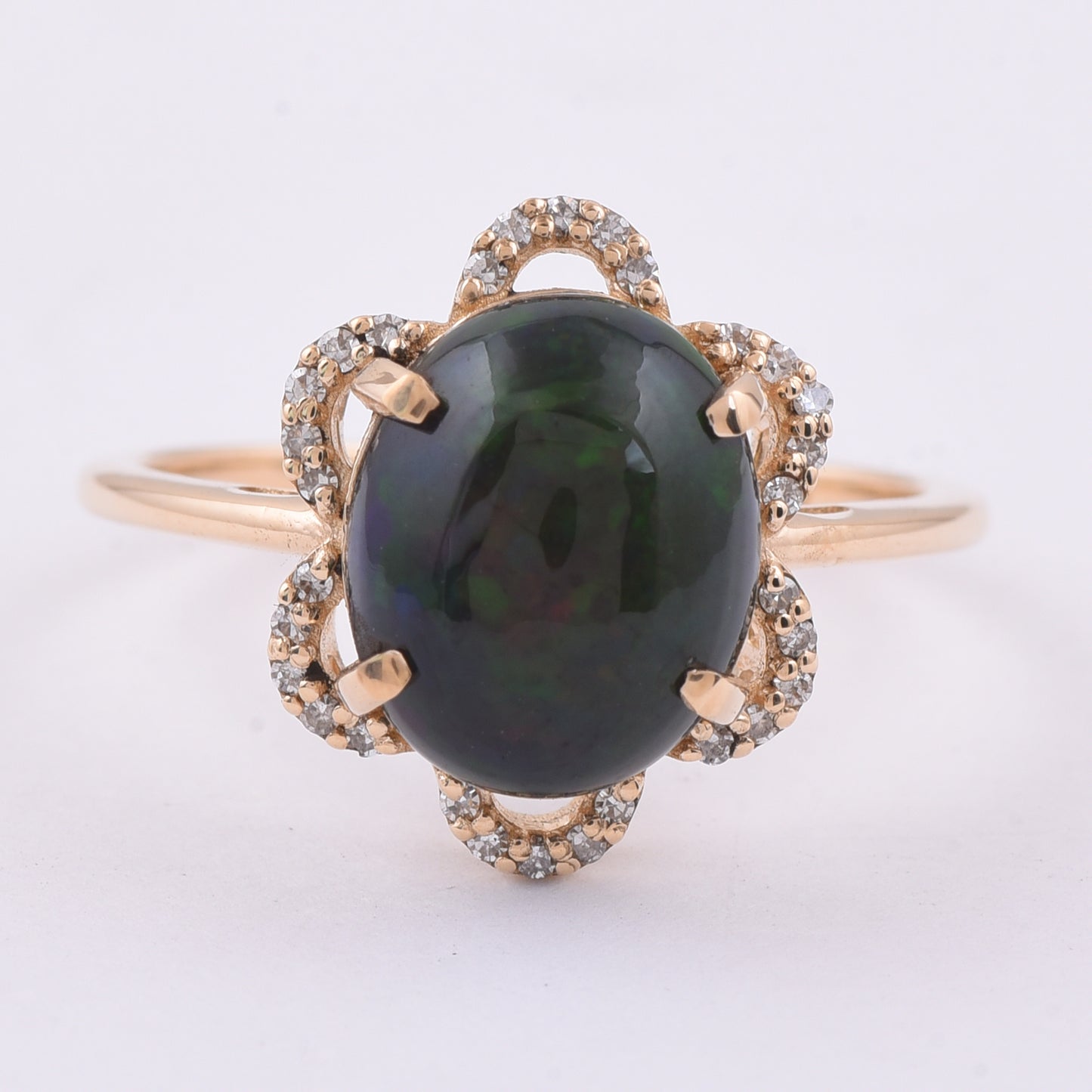 2.62 Ct Oval Cabochon Cut Natural Black Opal 14K Gold Ring