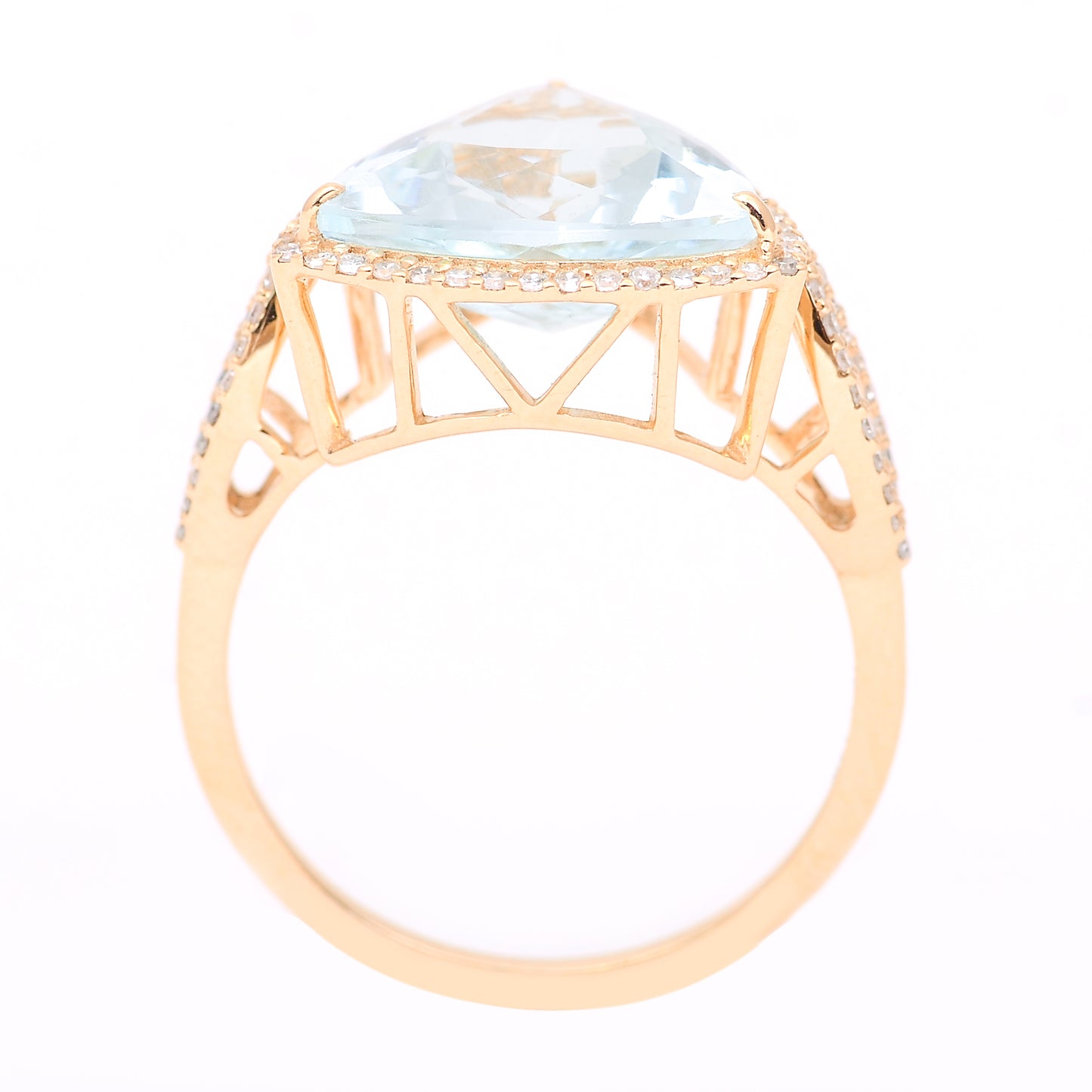 4.46 Ct Triangle Mixed Cut Natural Aquamarine 14K Gold Ring