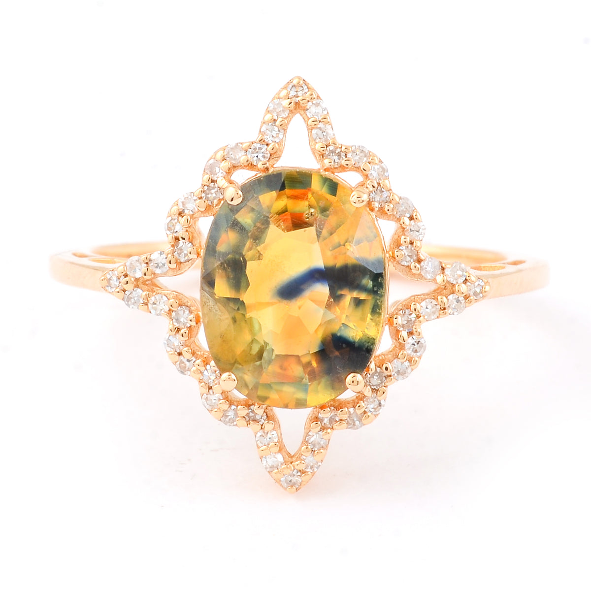2.84 Ct Oval Mixed Cut Natural Bi Coloured Sapphire 14K Gold Ring