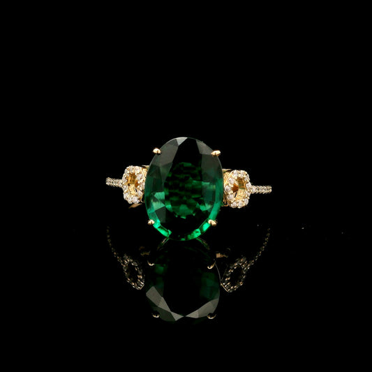 3.40 Ct Oval Mixed Cut Lab Grown Emerald 14K Gold Ring