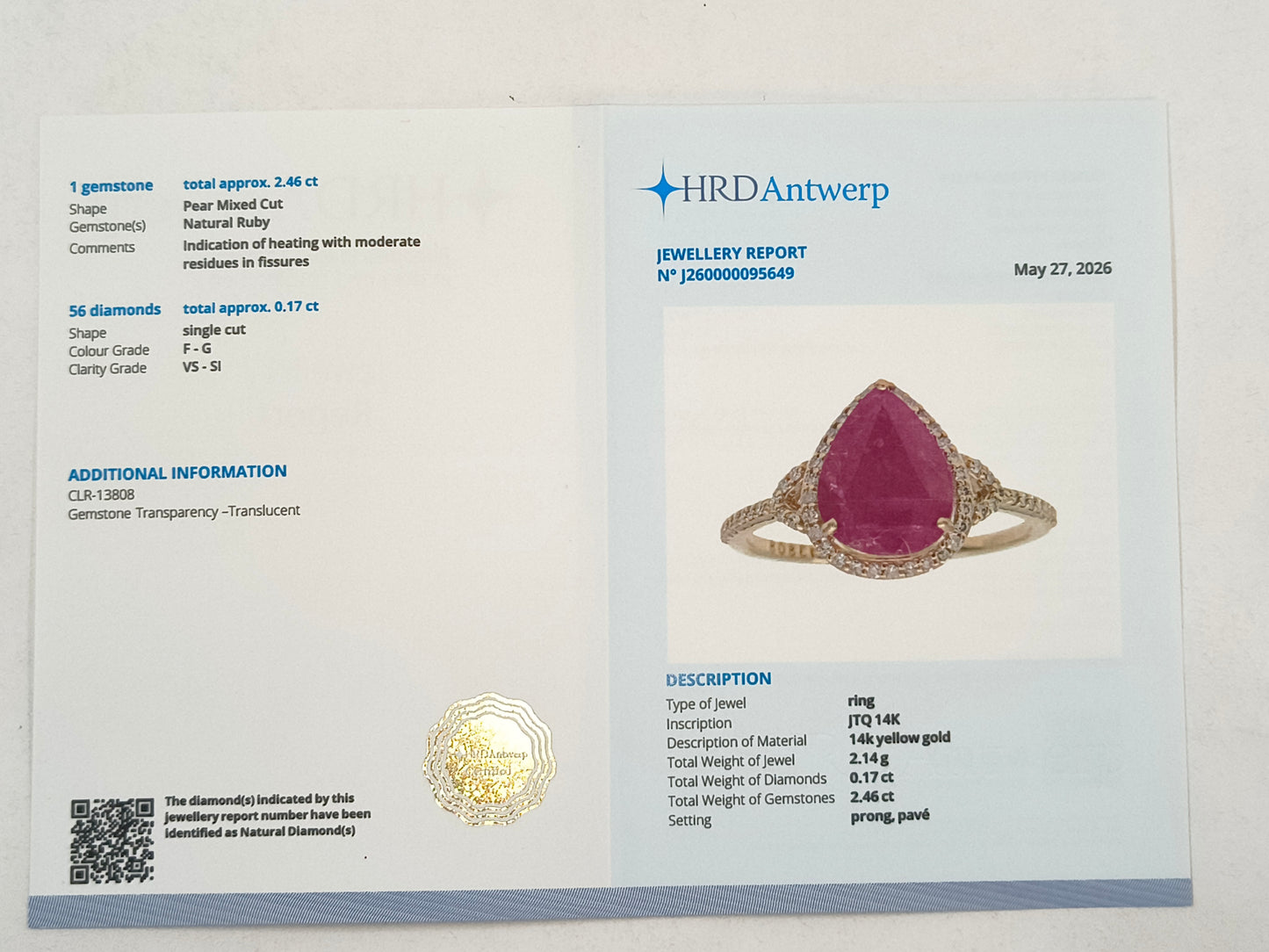 2.63 Ct Pear Mixed Cut Natural Ruby 14K Gold Ring