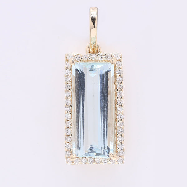 2.58 Ct Rectangle Step Cut Natural Aquamarine 14K Gold Pendant