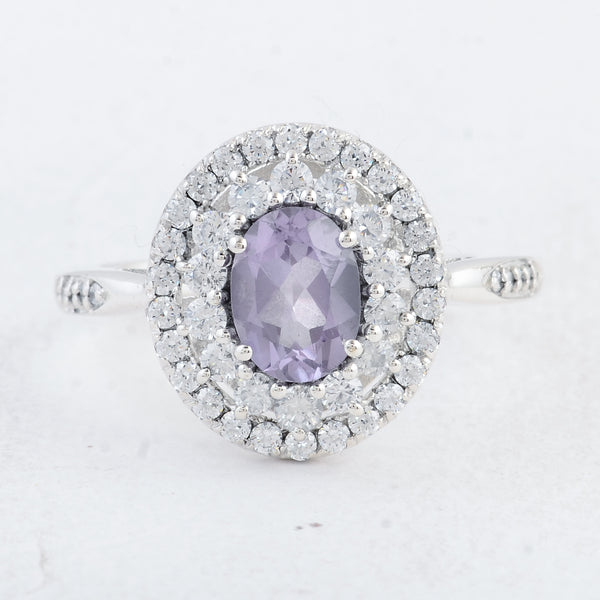 2.82 Ct Oval Amethyst, Cubic Zirconia 925 Sterling Silver Ring