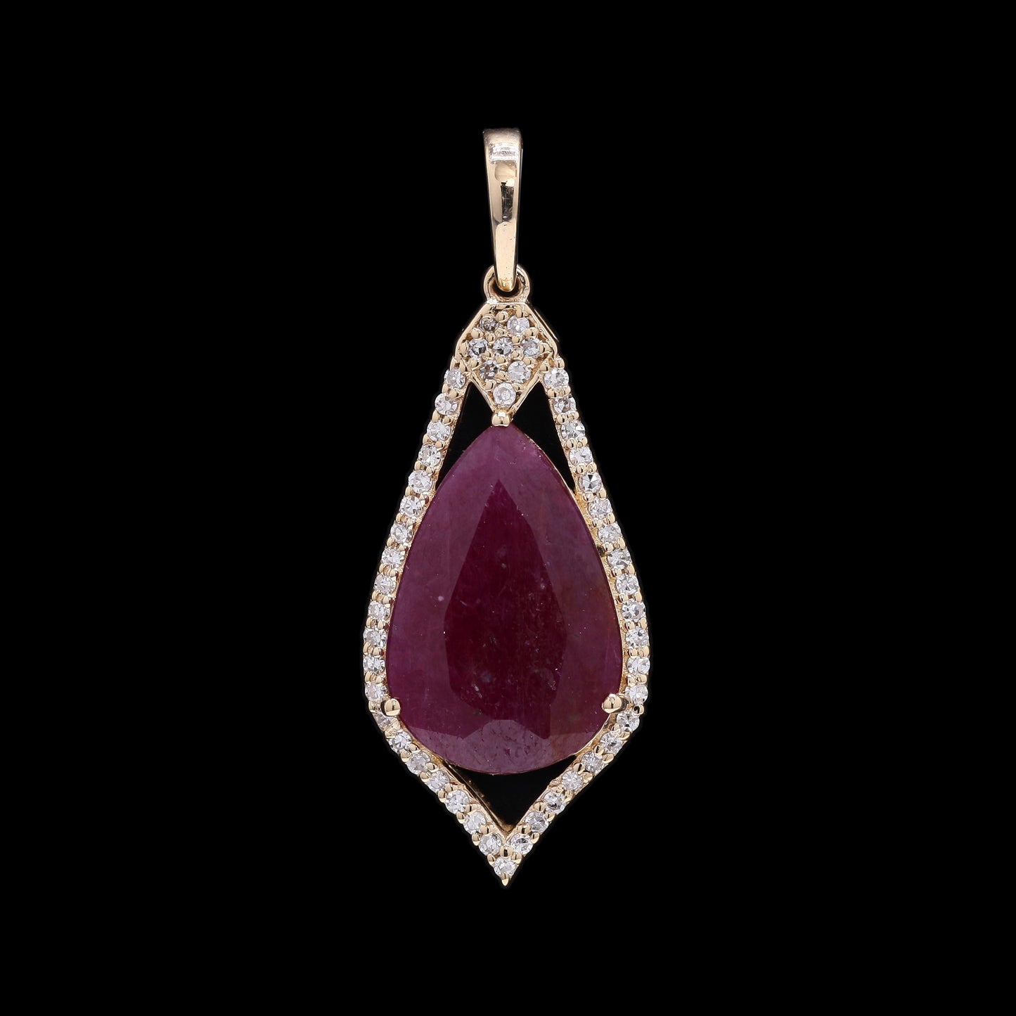 3.09 Ct Pear Mixed Cut Natural Ruby 14K Gold Pendant