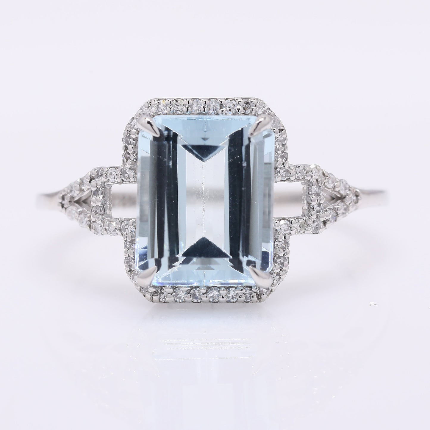 3.17 Ct Octagon Step Cut Natural Aquamarine 950 Platinum Ring