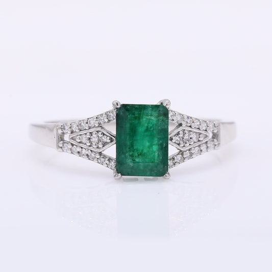 1.22 Ct Octagon Step Cut Natural Emerald 950 Platinum Ring