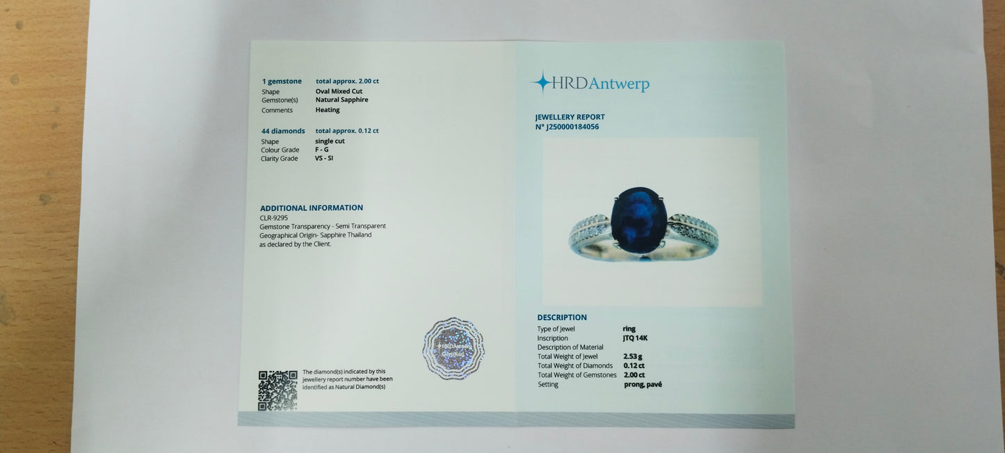 2.12 Ct Oval Mixed Cut Natural Sapphire 14K Gold Ring