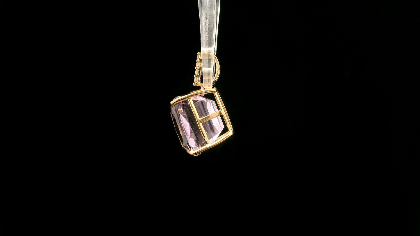 6.54 Ct Cushion Mixed Cut Natural Spodumene Kunzite 14K Gold Pendant