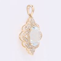 2.26 Ct Oval Mixed Cut Natural Aquamarine 14K Gold Pendant