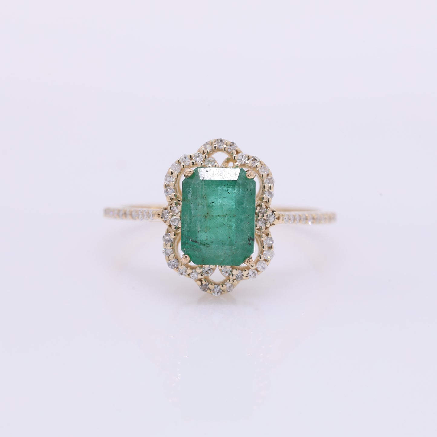 2.21 Ct Octagon Step Cut Natural Emerald 14K Gold Ring