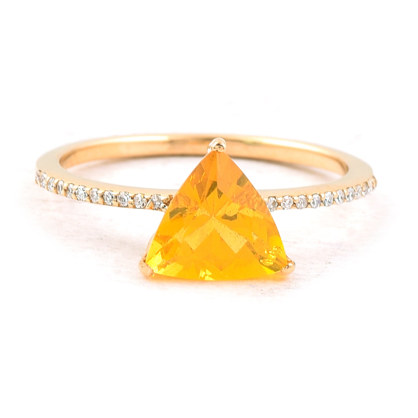 1.10 Ct Triangle Mixed Cut Natural Fire Opal 14K Gold Ring