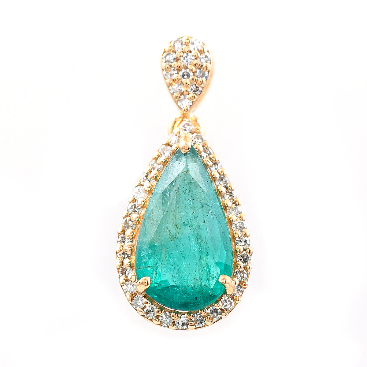 1.38 Ct Pear Mixed Cut Natural Emerald 14K Gold Pendant