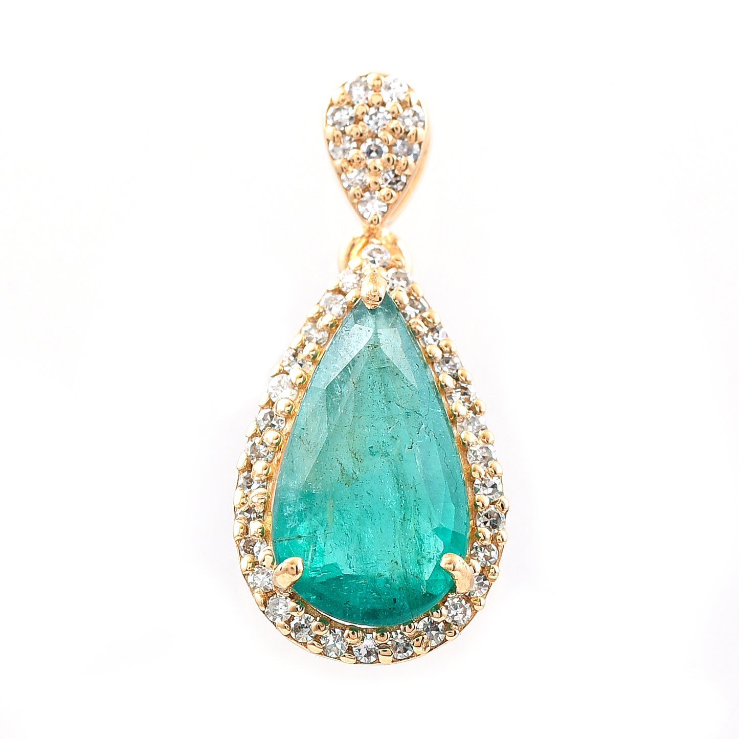 1.38 Ct Pear Mixed Cut Natural Emerald 14K Gold Pendant