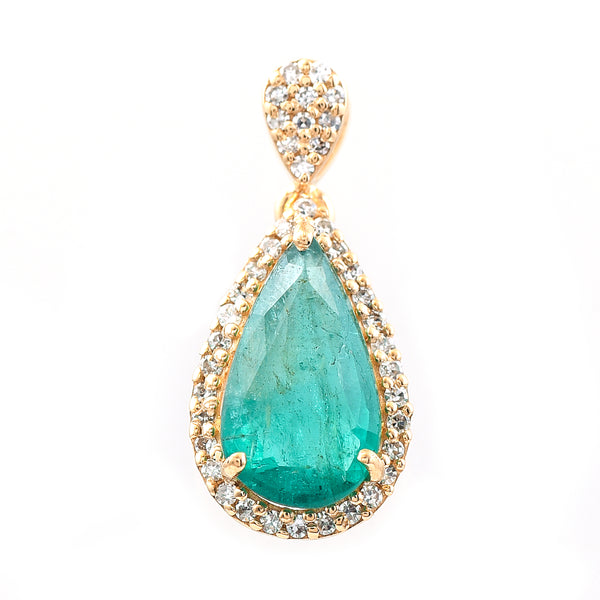1.38 Ct Pear Mixed Cut Natural Emerald 14K Gold Pendant