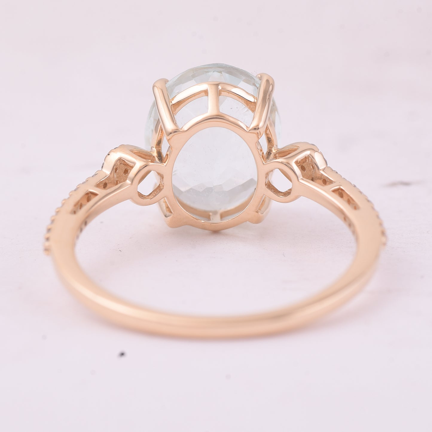 3.27 Ct Oval Mixed Cut Natural Aquamarine 14K Gold Ring