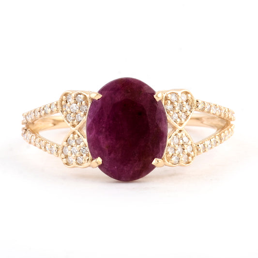 1.94 Ct Oval Mixed Cut Natural Corundum Ruby 14K Gold Ring