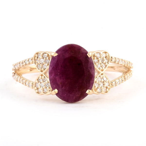 1.94 Ct Oval Mixed Cut Natural Corundum Ruby 14K Gold Ring
