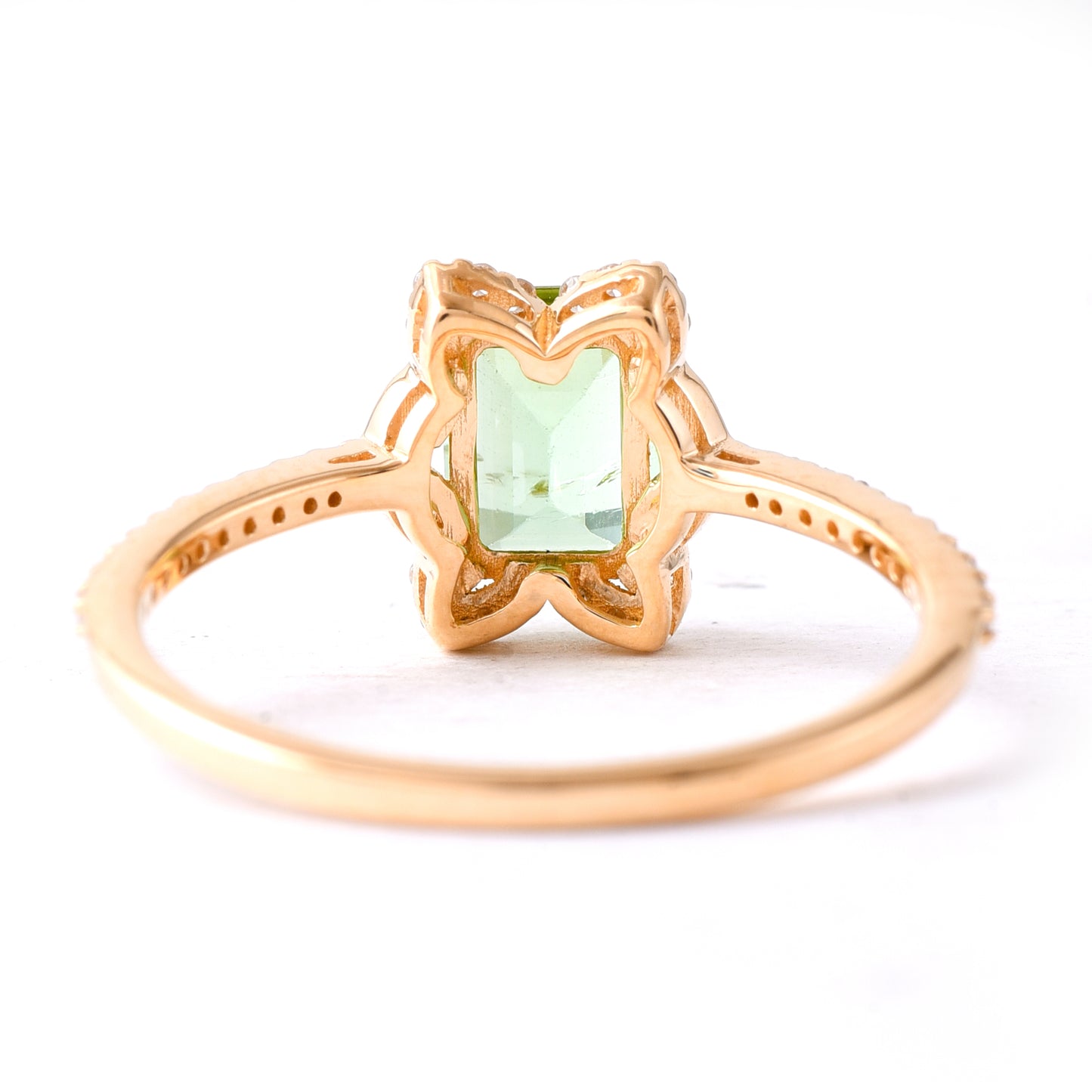 1.19 Ct Octagon Step Cut Natural Green Tourmaline 14K Gold Ring